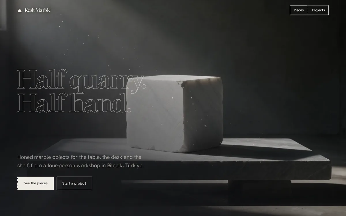 Kesit Marble — Honlanmış mermer ev objeleri demo sitesinin açılış ekranı